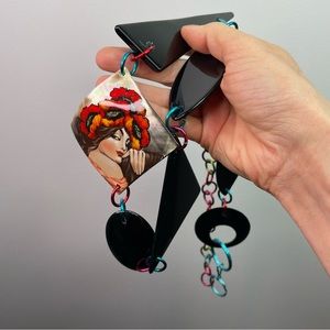 Artisan-Made Hand-Painted Mother of Pearl & Acrylic Geometrical Necklace